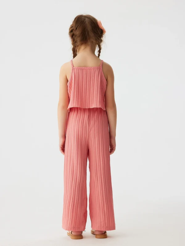 2024 Solid Summer Girls' Sling Pants Set with Wave Stripes Two piece Princess Style Casual Fashion Set - Image 4