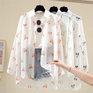 Mickey Mouse Blouse Ladies Long Sleeve Women Shirt Beach Shirts Kawaii Cartoon Summer Disney Clothes Cover-Up Top Casual - Image 3