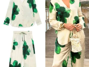 TRAFZA Women Fashion Floral Print Blouse Pant Sets Long Sleeve Lapel Shirt Drawstring Wide Leg Trousers Female Streetwear Suit