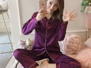 Silk Pajamas for Women 2025 Sexy Silk Women Pijama Sets Sleepwear Long-sleeve Cardigan Female Ice Silk Home Pijama Mujer Verano