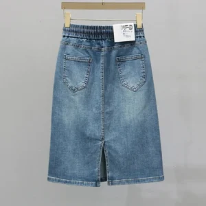 Korean Lady Large Size 5XL Denim Maxi Skirt Spring Summer Women Lace Up Jeans Long Skirts Femme In Half Body Cowboy A-line Skirt - Image 5