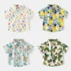 Children's Clothing Boys Short Sleeves Shirt Summer Beach Leaves Dinosaur Printed Blouse Hawaiian Aloha Top Shirts for 2-8y Kids
