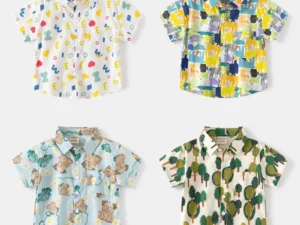 Children's Clothing Boys Short Sleeves Shirt Summer Beach Leaves Dinosaur Printed Blouse Hawaiian Aloha Top Shirts for 2-8y Kids
