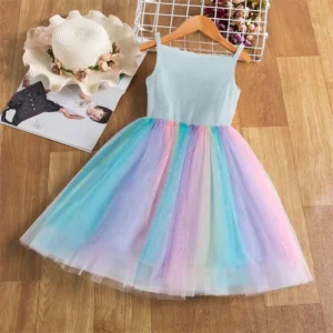 Baby Girls Unicorn Rainbow Brithday Sequin Tutu Dress Little Girls Princess Party Clothes Children Summer Casual Suspender Dress - Image 7