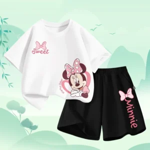 Summer Baby Girl Boy Clothes Set Children Disney Minnie Printing T-shirt and Short Two Pieces Suit Kid Shorts Sleeve Tracksuit - Image 4
