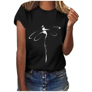 Explosive Tops Dragonfly Printed Original Collar Casual Base Shirt Short-sleeved Women's T-shirt Oversized T Shirt Clothes Tees - Image 6