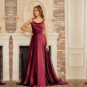 BABYONLINE Elegant Bridesmaid Dress Cowl Neck Adjusted Spaghetti Silky-satin Fabric A-line Silhouette Wedding Women Long Gown - Image 6