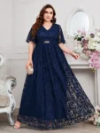 Wow! 2025 New Arrival Plus Size Bridesmaid Lace Dress – Elegant V-Neck & Flare Skirt! ✨