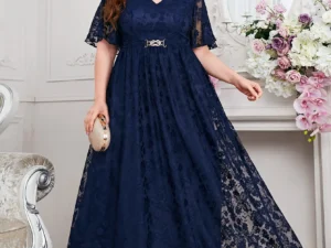 Wow! 2025 New Arrival Plus Size Bridesmaid Lace Dress – Elegant V-Neck & Flare Skirt! ✨
