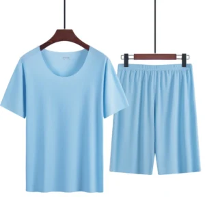 Summer New Men's Ice Silk Pajamas Homewear Suit Summer Homewear Suit Modal Non-marking Thin Short-Sleeved Men's T-Shirt - Image 5