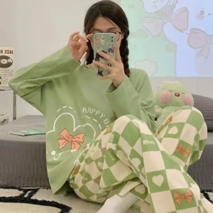 2025 New Spring and Fall Pajamas Women's Models Long-Sleeved Big Yards Thin Section Cartoon Cute Girls Student Pajamas Home Wear - Image 7
