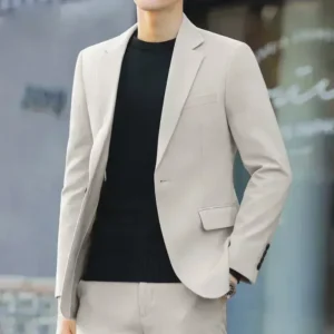 S-6XL Men's Business Casual Suit Korean Style Trendy Slim Fit 2 Piece Set Solid Color （Blazer+ Pants )Groom Wedding Dress Party - Image 5