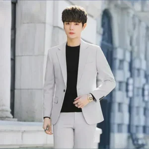 S-6XL Men's Business Casual Suit Korean Style Trendy Slim Fit 2 Piece Set Solid Color （Blazer+ Pants )Groom Wedding Dress Party - Image 6