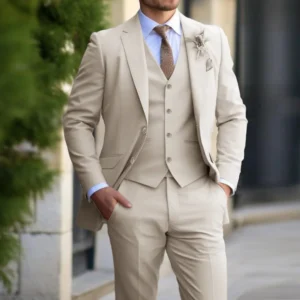 Beige Men‘s Suit 3 Pieces Fashion Slim Fit white Blazer Set Classic Formal Business Wedding suits Tuxedo for Men Casual Clothing - Image 3