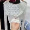 2025 Slightly transparent black lace shirt women long sleeved Spring and Autumn New slim fit inner layer with mesh - Image 3