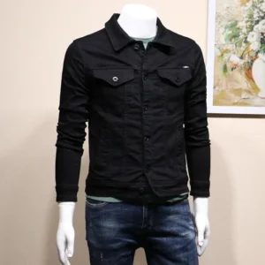 Male Jean Coats Button Autumn Men's Denim Jacket Slim Fit Black Cheap Price Stylish Winter 2024 High Quality Original Outerwear - Image 6