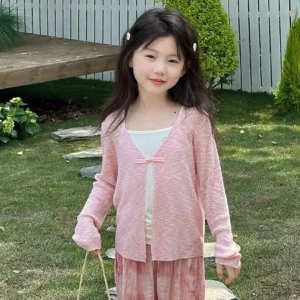 2025 Summer New Chinese Style Women's Sunscreen Knitted Long Sleeve Shirt Fashion Thin Baby Kid Girl Blouse Top Children Clothes - Image 4