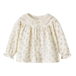 Children Clothing Girls Korean Style Floral Fresh Shirt Baby Foreign Lace Shirt Spring New Long-sleeved Shirt - Image 5