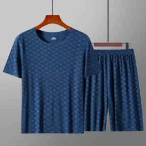Summer Men's Pajamas Homewear Set Printed Ice Silk T-Shirt Short-Sleeved Modal Casual Pajamas Men's Pajama Trousers Thin Suit - Image 7