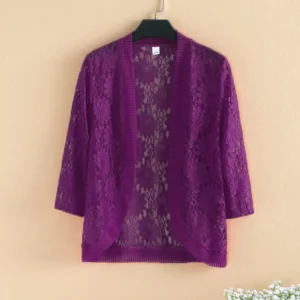Lace Solid Color Long Sleeve Coat V-neck Fashion Autumn Thin Casual Temperament Cardigan Jackets Sexy Women's Clothing 2023 New - Image 3