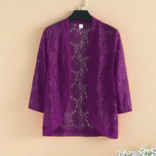 Lace Solid Color Long Sleeve Coat V-neck Fashion Autumn Thin Casual Temperament Cardigan Jackets Sexy Women's Clothing 2023 New - Image 3