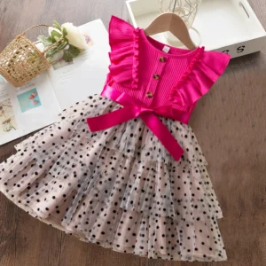 2024 New Summer Dress for Girls 2 to 6 Years Children Polka-Dots Cute Kid's Birthday Princess Dress Elegant Wedding Party Dress