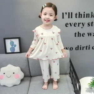 Summer Children's Pajama Sets for 1-9 Years Baby Girls Clothes Suit Cute Floral Ice Silk Kids Clothes Top+Pants Pajamas for Kids - Image 6