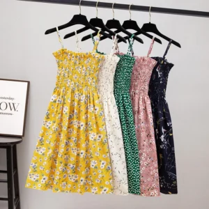 Summer Mini Dresses Fashion Female Elastic High Waist Casual Spaghetti Strap Sleeveless Dress Women Chiffon Dresses Vestidos - Image 3