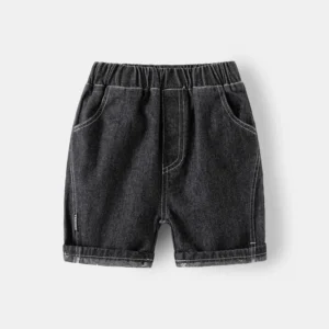 Boys Summer Jean Shorts Solid Color Fashion Trendy Cropped Pants Kids Denim Shorts Elastic Waist Casual children's Short Pants - Image 4