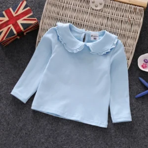 Fall Spring Little Girls Shirts Cotton Lace White Long Sleeve Child T-shirt Girls Kids Baby Toddler Tops and Blouses - Image 5