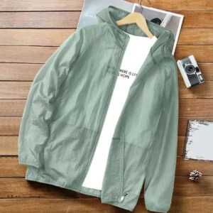 Men Summer Thin Sun Protection Jacket Outdoor Zipper Hooded Loose Casual Outerwear UV-proof Breathable Quick Dry Cycling Coats - Image 4