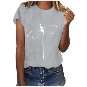 Explosive Tops Dragonfly Printed Original Collar Casual Base Shirt Short-sleeved Women's T-shirt Oversized T Shirt Clothes Tees - Image 7