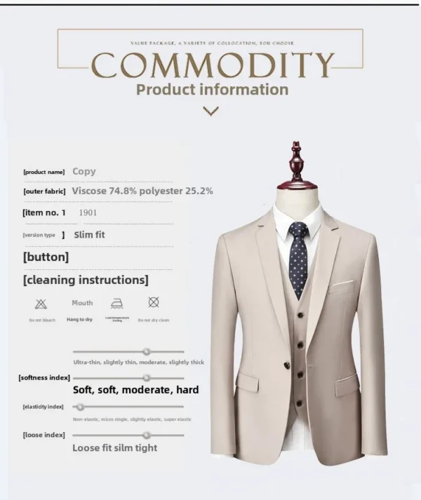 Men's Suit Set Two-piece Slim Fit Suit Men's Business Professional Formal Attire Groomsman's Wedding Dress - Image 6