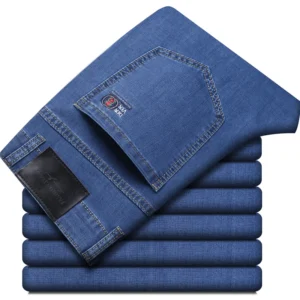 Summer New Elastic Men's Jeans Fashion Comfortable Business Straight Stretch Cotton Casual Denim Pants Brand Male Thin Trousers - Image 3
