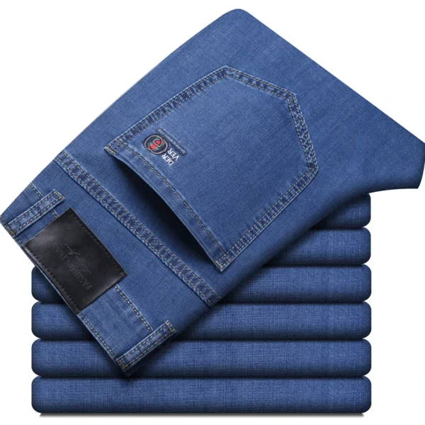 Summer New Elastic Men's Jeans Fashion Comfortable Business Straight Stretch Cotton Casual Denim Pants Brand Male Thin Trousers - Image 3