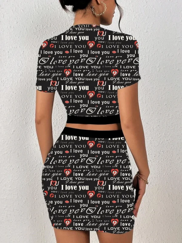 All-over printed elastic waist skirt and T-shirt two-piece set - Image 3