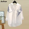 Women's Spring Summer New Denim Pants Matching Set 2025 Korean Elegant Shirt+Vest+Jeans Three piece Female Strip Blouse Suit - Image 5