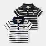 2025 Summer Children Striped Polo Shirt Korean Version Style Boys Short Sleeves T-shirt 2-7Years Kids Embroidery Cotton Top