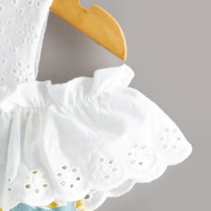 Girls summer fresh floral pattern dress - exquisite white hollow top splicing design