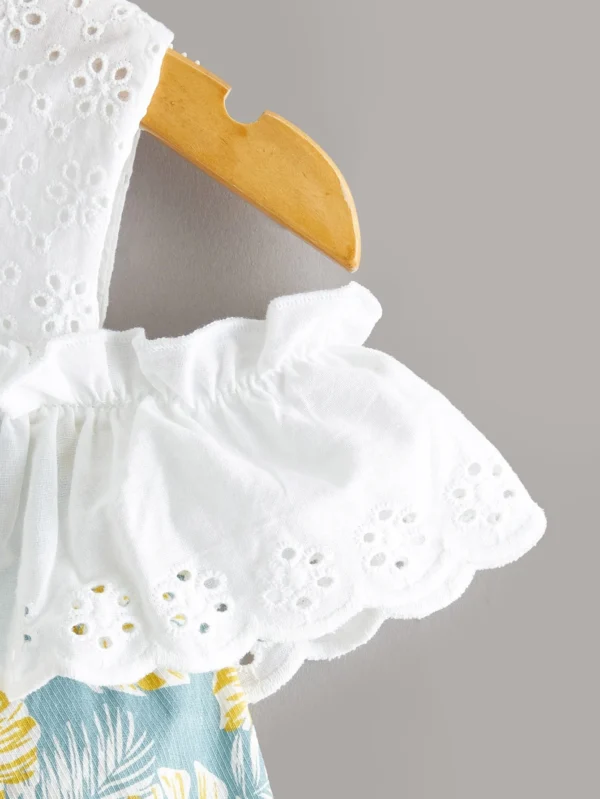 Girls summer fresh floral pattern dress - exquisite white hollow top splicing design