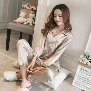 Silk Pajamas for Women 2025 Sexy Silk Women Pijama Sets Sleepwear Long-sleeve Cardigan Female Ice Silk Home Pijama Mujer Verano - Image 4