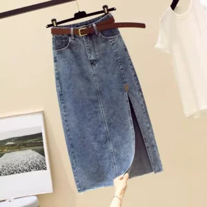High waisted Denim Skirt Women Casual wear Spring/summer 2024 New Slim Split Buttocks wrapped A-line Skirts Female - Image 3