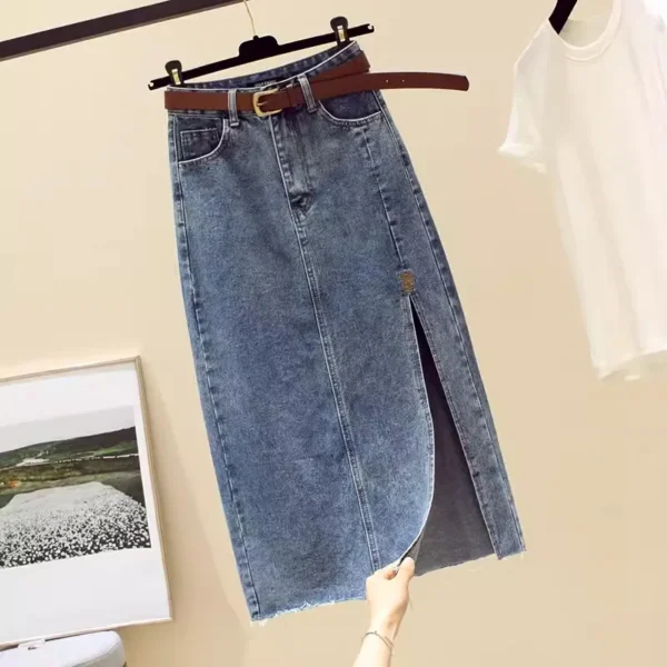 High waisted Denim Skirt Women Casual wear Spring/summer 2024 New Slim Split Buttocks wrapped A-line Skirts Female - Image 3