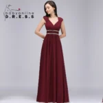 BABYONLINE Double V Neck Floor Length Sparkly Evening Dresses for Party