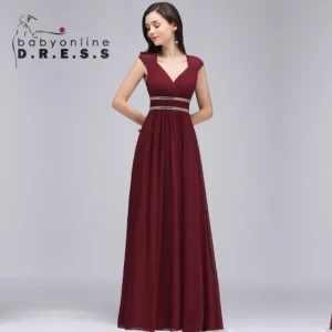BABYONLINE Double V Neck Floor Length Sparkly Evening Dresses for Party