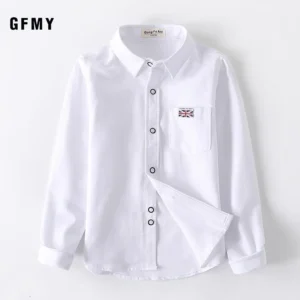 Boys Girls White Shirts for Students Uniform Long Sleeve Cotton Blouse Teenagers School Clothes Formal Wear 4 6 8 10 12 Years - Image 3