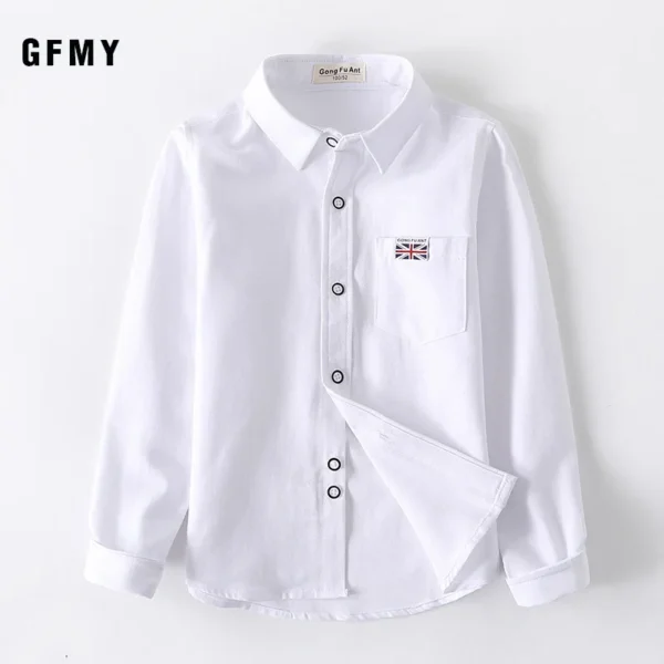 Boys Girls White Shirts for Students Uniform Long Sleeve Cotton Blouse Teenagers School Clothes Formal Wear 4 6 8 10 12 Years - Image 3