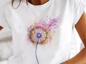 Women's Short-sleeved T-shirt Feather Fashion Print Instagram Base Shirt Women Clothes Tops Aesthetic Clothes Graphic T Shirts