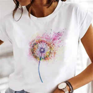 Women's Short-sleeved T-shirt Feather Fashion Print Instagram Base Shirt Women Clothes Tops Aesthetic Clothes Graphic T Shirts
