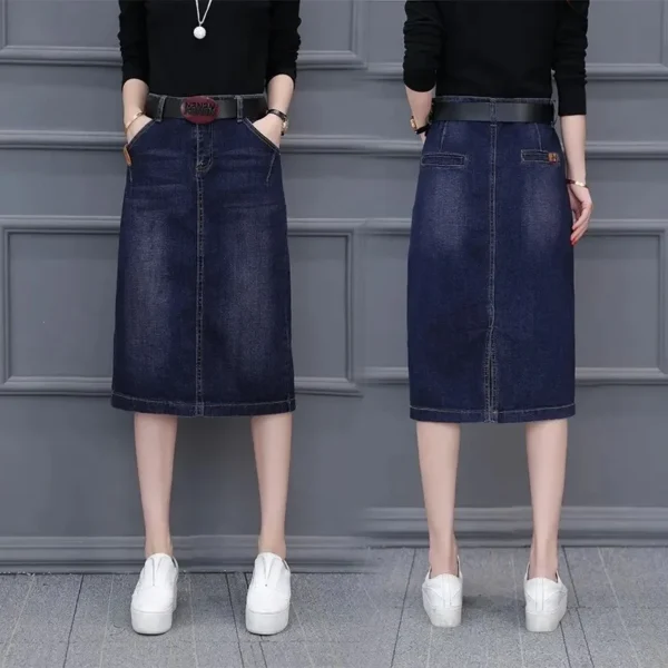 Cowboy midi Skirt Mid length 2025 New Spring Summer Denim Wrapped Hip high waist split A-line skirt Women's Casual Clothes - Image 2